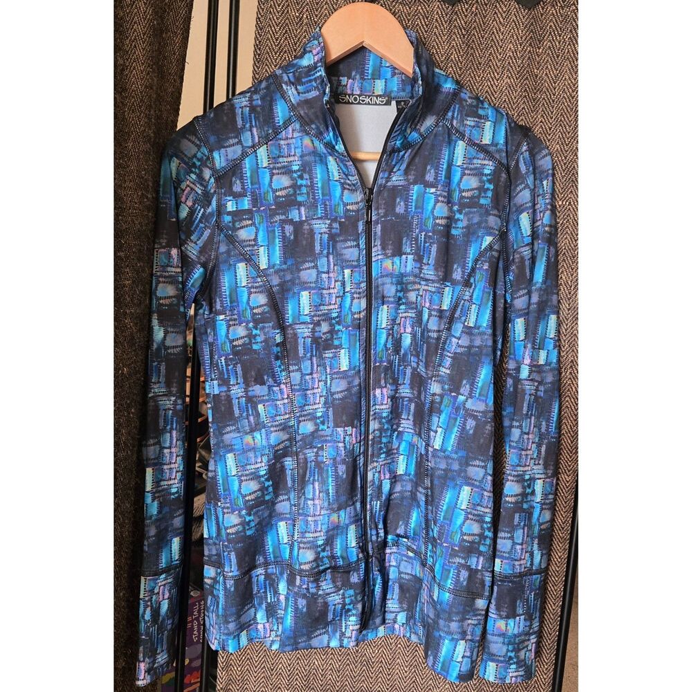 SnoSkins Microfiber Full Zip Jacket Mock Neck Patchwork Print EUC Small